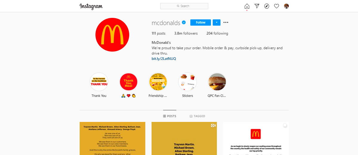 Instagram profile macdonalds